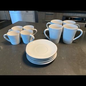 Crate and Barrel 4 cups, 4 mugs, 4 saucers